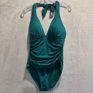Lauren Ralph Lauren Women's Halter One-Piece Swimsuit Green Size 8 Ruched Beach